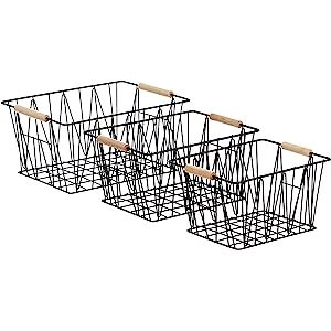 Amazon Basics Wire Storage Baskets - Set of 3, Black | Amazon (UK)