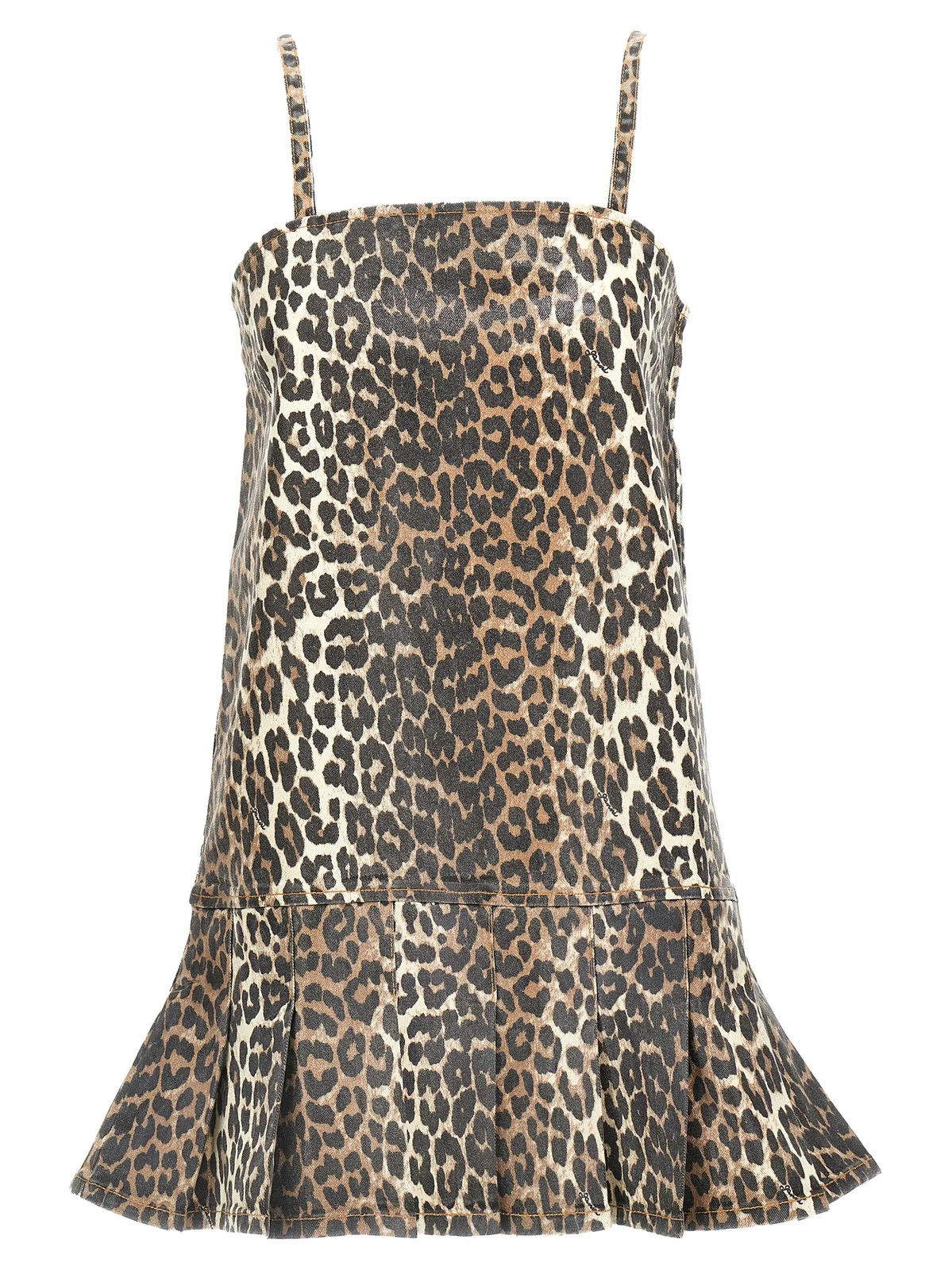 Ganni Leopard Printed Spaghetti Strap Mini Dress | Cettire Global