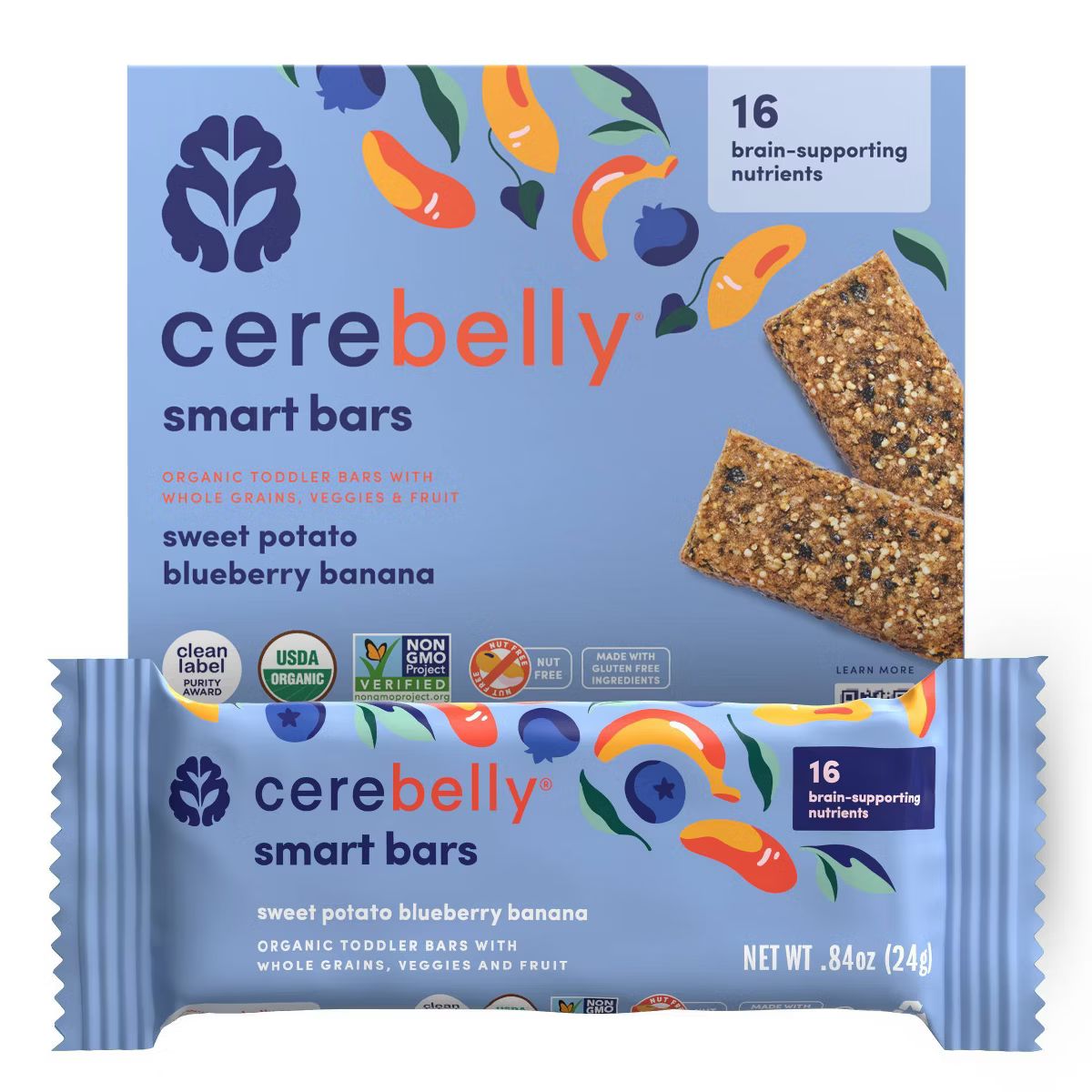 Cerebelly Organic Blueberry Banana Sweet Potato Smart Snack Bars - 4.2oz/5pk | Target