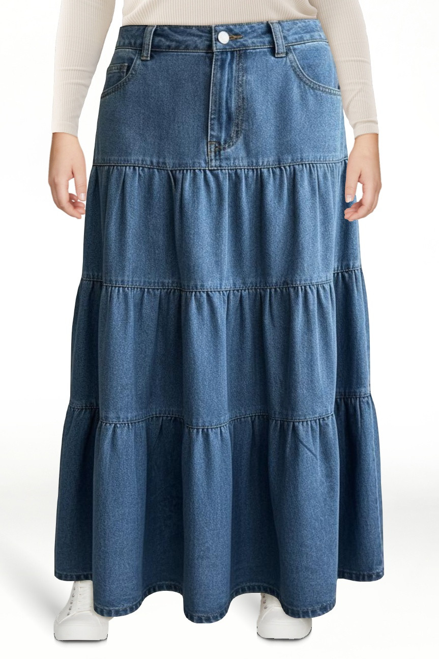 EMMIOL Women's High Waisted Tiered Denim Maxi Skirt Vintage A-Line Swing Jean Skirt with Pockets ... | Walmart (US)
