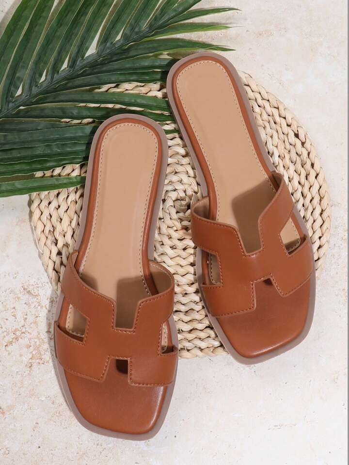 SHUZIA Women's Simple Solid Color Cut Out Flat Sandals Holiday Vacay Vibe For And Summer Shoes Spring Shoes Spring Break Easter Vacation Shoes Casual Shoes Beach Shoes | SHEIN