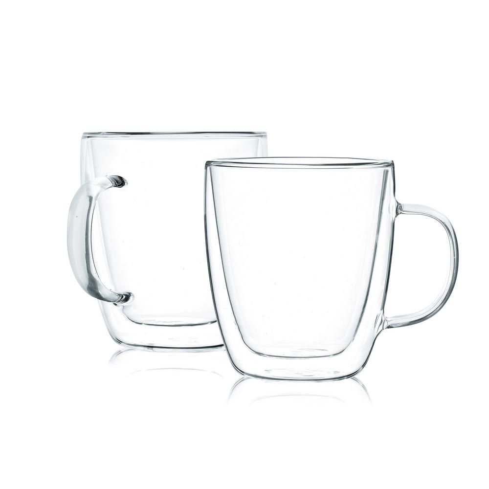 JavaFly Double Wall Glass Mugs Coffee Mugs Tea Cups With Handle (Set of 8 ), Transparent | The Home Depot