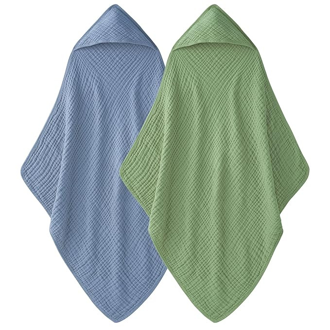 Hooded Baby Towels 100% Muslin Cotton Baby Bath Towels with Hood 2 Pack Baby Towels for Newborn, ... | Amazon (US)