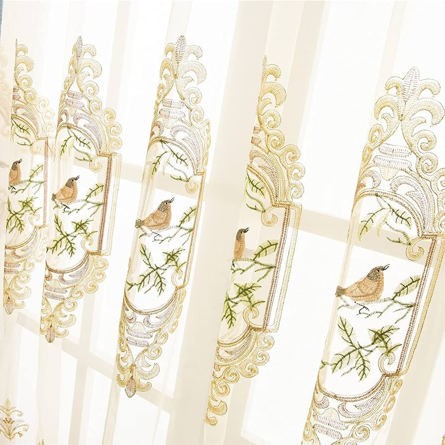 SLOW SOUL Set of 2 Panels Embroidered Birds Sheer Curtains for Living Room Bedroom Dining Room Cu... | Amazon (US)