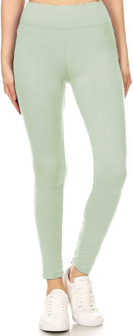 Leggings Depot High Waisted Leggings for Women Buttery Soft 3” Waistband Women's Leggings Solid Yoga | Amazon (US)