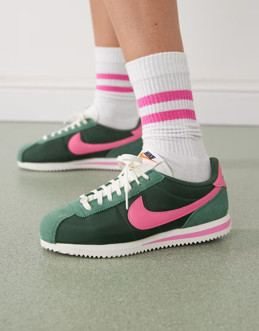 Nike Cortez sneakers in green and pink | ASOS (Global)
