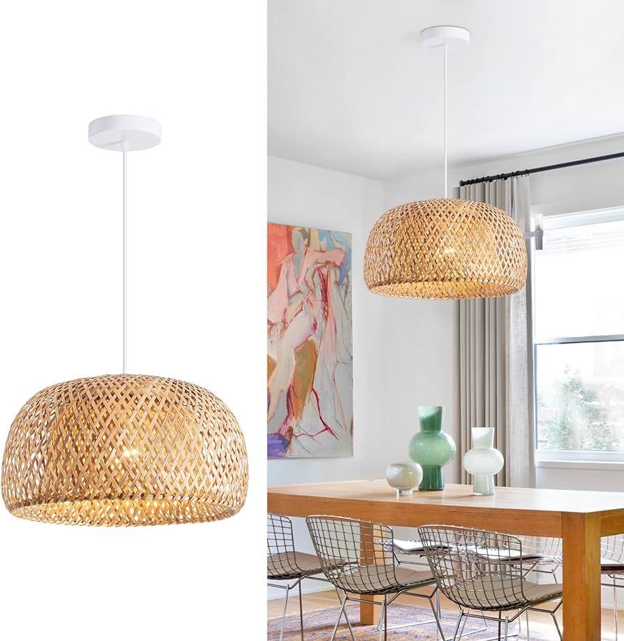Bamboo Pendant Light 1 Light for Kitchen- 17.7 in Hand-Woven Natural Rattan Pendant Lights Bamboo... | Amazon (US)