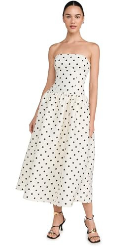 Self Portrait Women's Cream Polka Dot Taffeta Midi Dress, Cream, Off White, Print, 0 | Amazon (US)