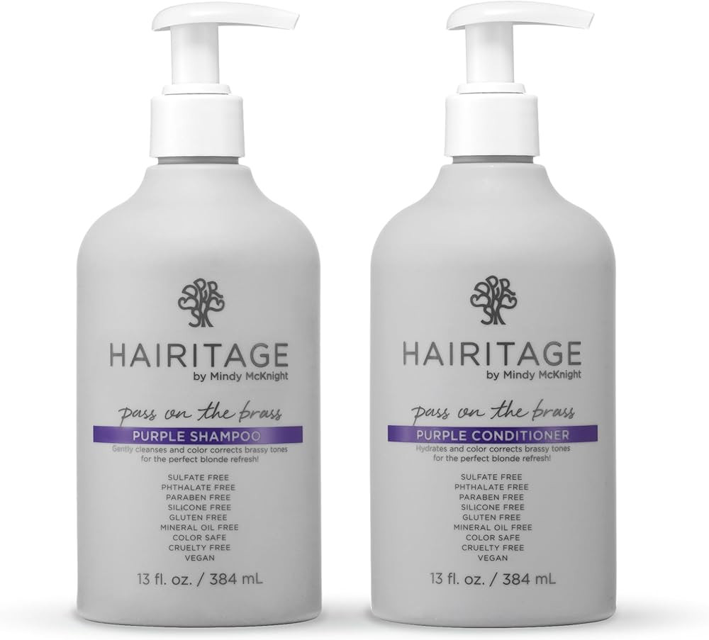 Hairitage Pass on the Brass Purple Shampoo and Conditioner for Color-Treated Hair - Corrects Bras... | Amazon (US)