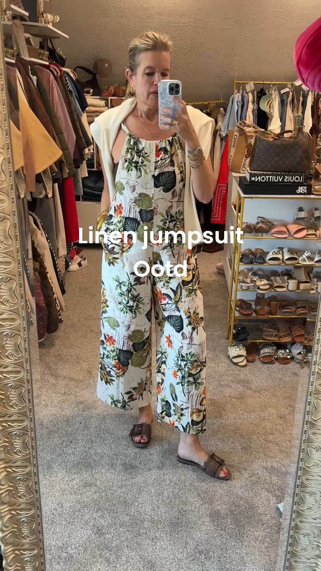 Affordable Linen jumpsuit 
A free people inspired by piece with the cutest tie back

Fits tts and has pockets

Wearing a strapless built in bra top in brown  tts 

Brown star slide Sandals  with  buckle another affordable find 

Gold Budha girl bangle bracelets, water proof and so light weight 

Gold hoops 

Cashmere sweater over shoulder by quince

#LTKootd #LTKgrwm #LTKOver40