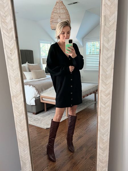 Fall outfit 
•sweater dress 25% off with code FAM25 - runs oversized. wearing size small, but need an XS 
•boots old Vince camuto, linked similar 

#LTKSeasonal #LTKstyletip