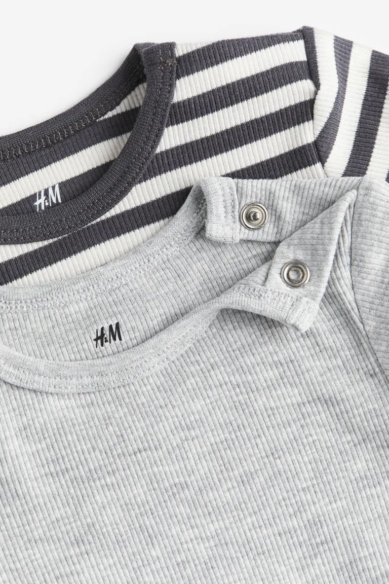 2-pack Adjustable-fit Long-sleeved Bodysuits - Light gray melange/striped - Kids | H&M US | H&M (US + CA)