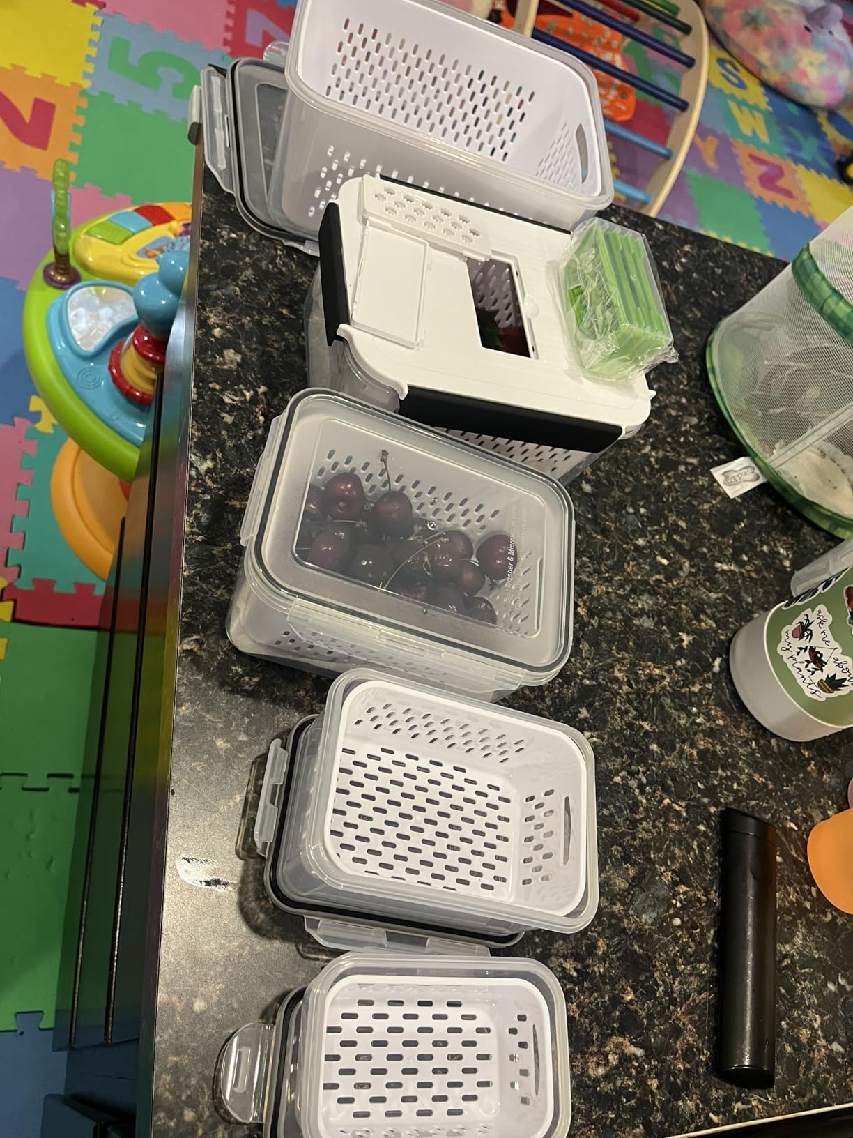 5 PCS Large Fruit Containers for Fridge - Leakproof Food Storage Containers with Removable Coland... | Amazon (US)