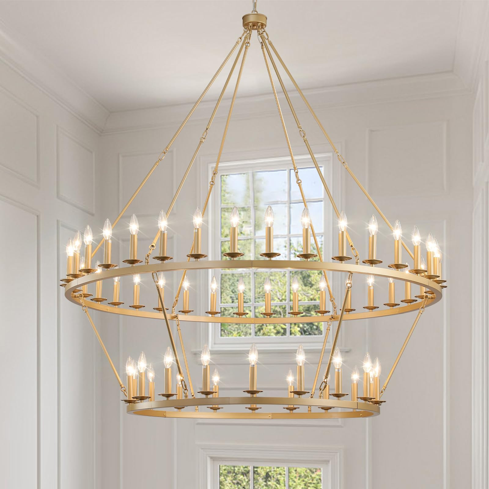 Gold Wagon Wheel Chandelier 2 Tier 60-Inch 54-Light,Extra Large Circle Rustic Farmhouse Light Fix... | Amazon (US)