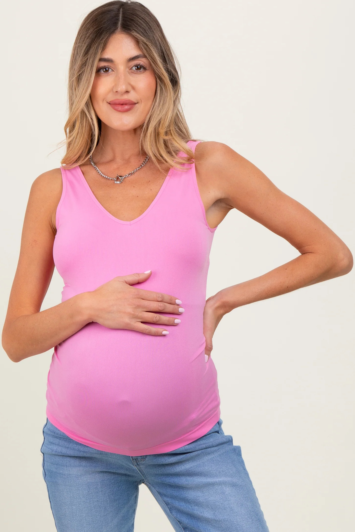 Pink Sleeveless Fitted Maternity Tank Top | PinkBlush Maternity