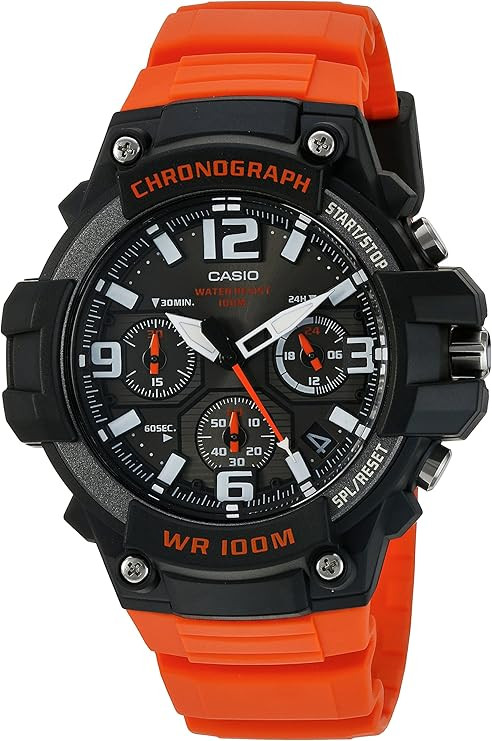 Casio Men's 'Heavy Duty Chronograph' Quartz Stainless Steel and Resin Casual Watch, Color:Orange ... | Amazon (US)