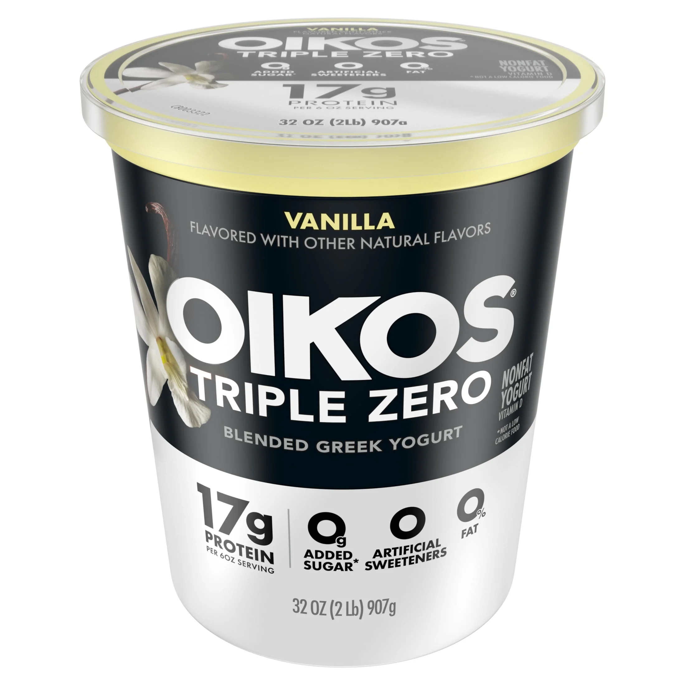 Oikos Triple Zero 17g Protein, 0g Added Sugar, Fat Free Vanilla Greek Yogurt Tub, 32 oz | Walmart (US)