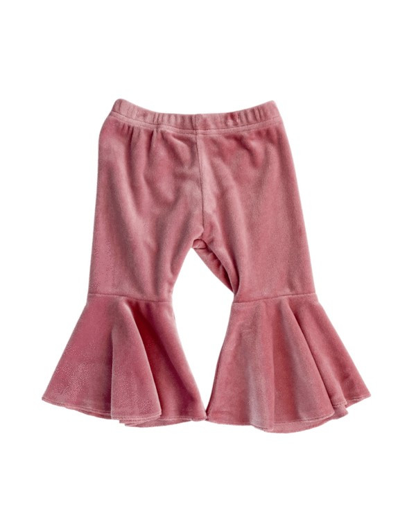 Lina Pleated Velour Bell Bottoms- Birthday Party Pink | Bailey's Blossoms