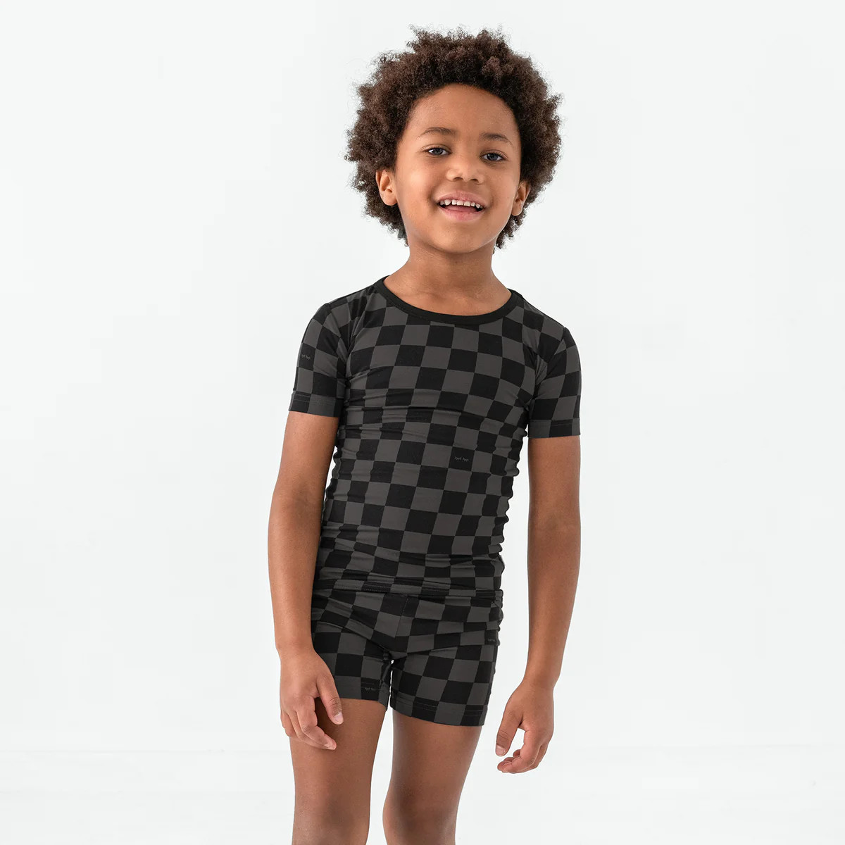 Monochrome Checks Two-Piece Short Sleeve & Shorts Pajama Set | Little Sleepies