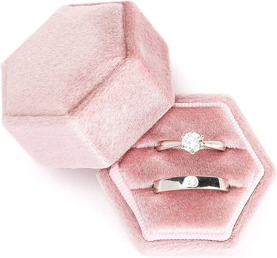 Etercycle Velvet Jewelry Ring Box, Hexagon Premium Gorgeous Vintage Double Ring Gift Box with Det... | Amazon (US)