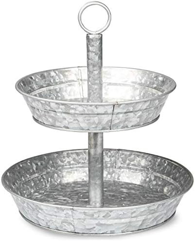 Ilyapa Galvanized Two Tiered Serving Stand - 2 Tier Metal Tray Platter for Cake, Dessert, Appetizers | Amazon (US)