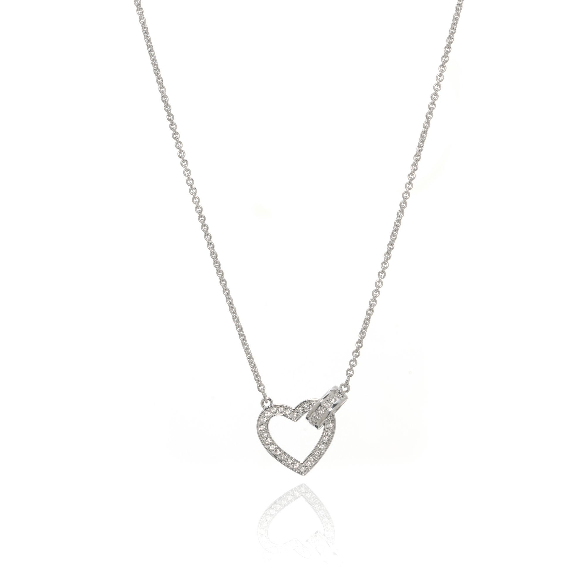 Swarovski Lovely Rhodium Plated Crystal Heart Necklace 5411122 | ShopWorn | Shop Worn