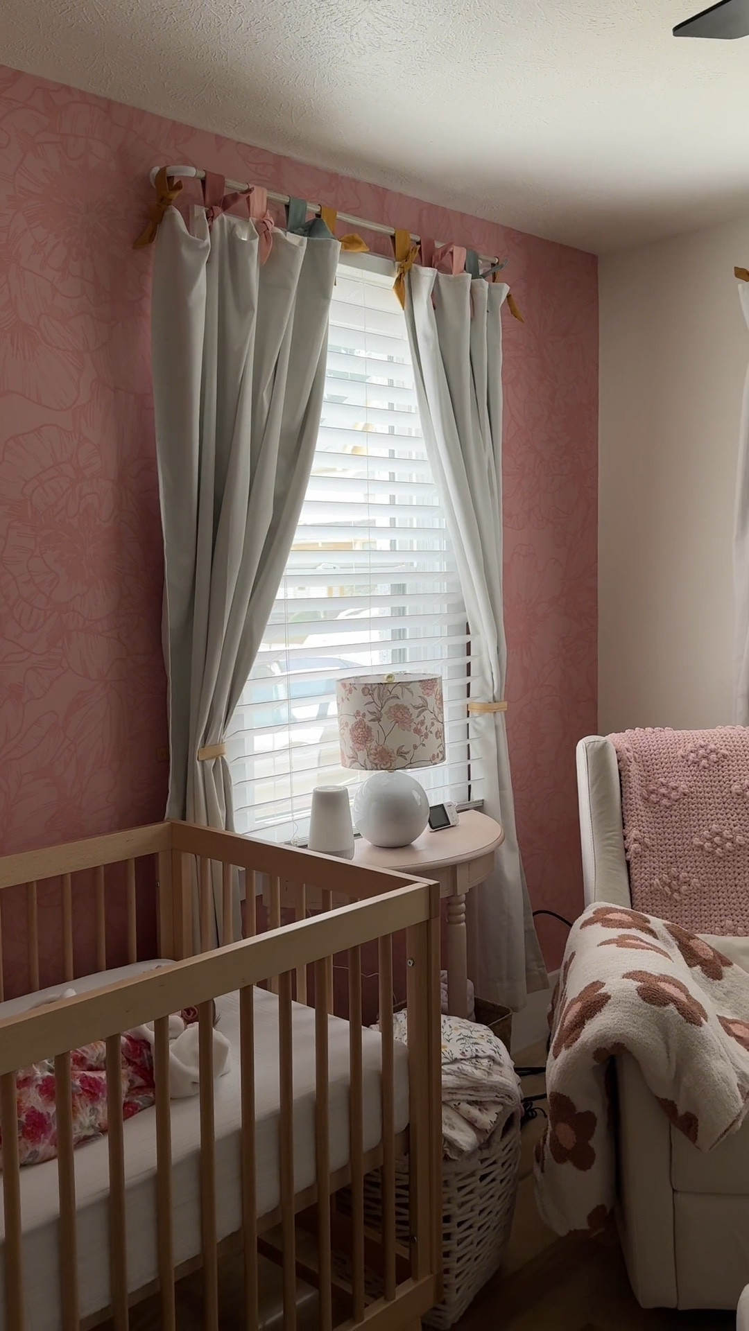 Nursery curtains, curtain tiebacks, Amazon home finds, target home finds, bow curtains, baby girl nursery, natural wood baby crib, nursery glider recliner, nursery sound machine

#LTKVideo #LTKHome #LTKBaby