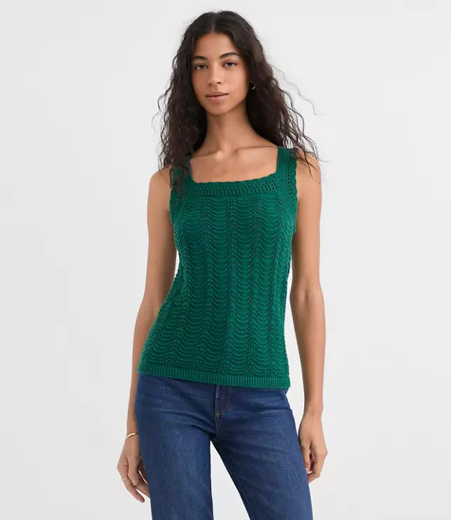 Scalloped Square Neck Sweater Tank Top | LOFT