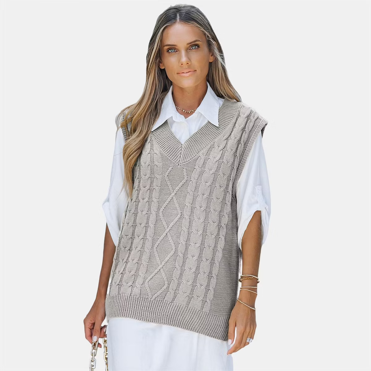 Women's Cable Knit V Neck Sweater Vest - Cupshe | Target