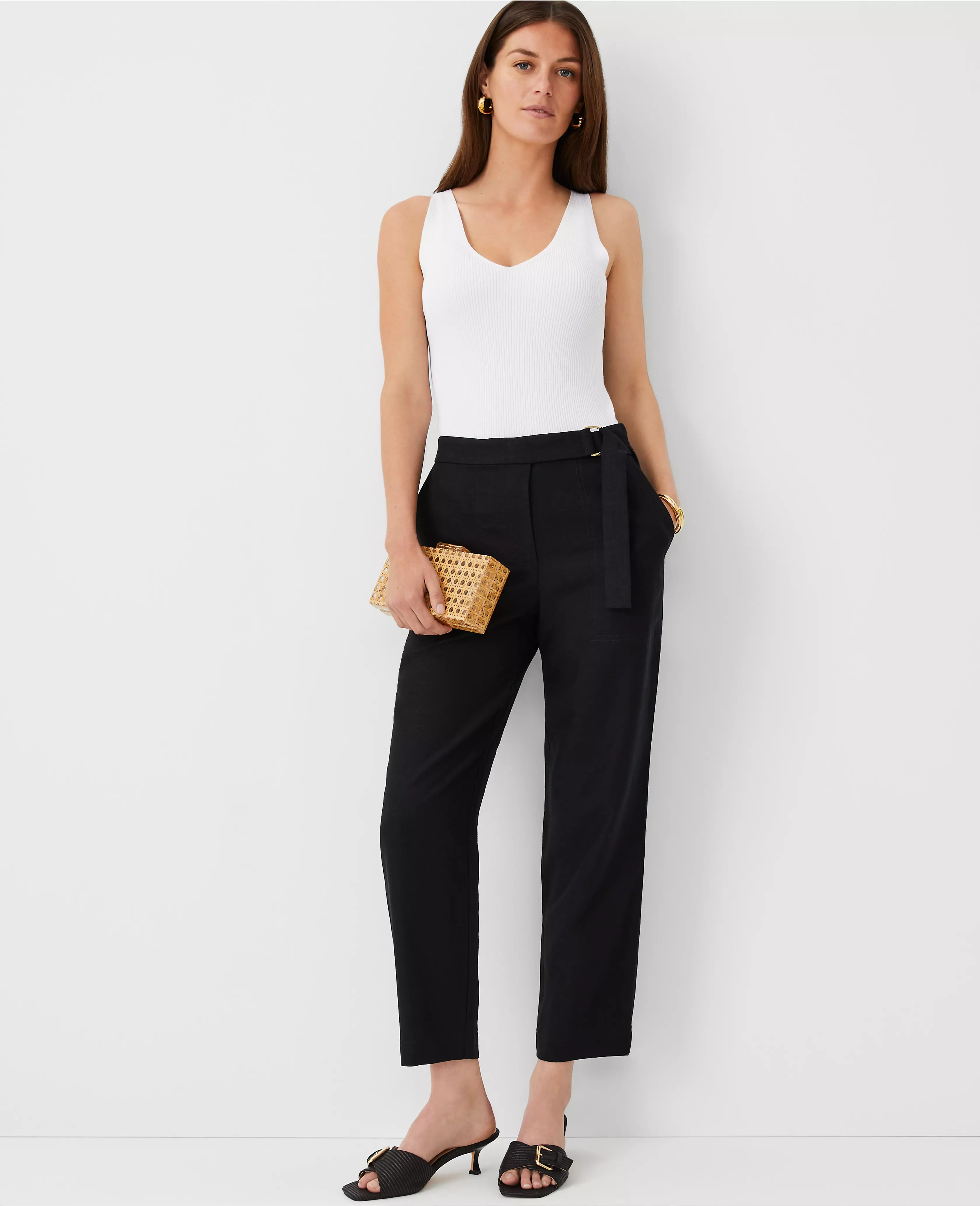The Petite Belted Ankle Pant | Ann Taylor