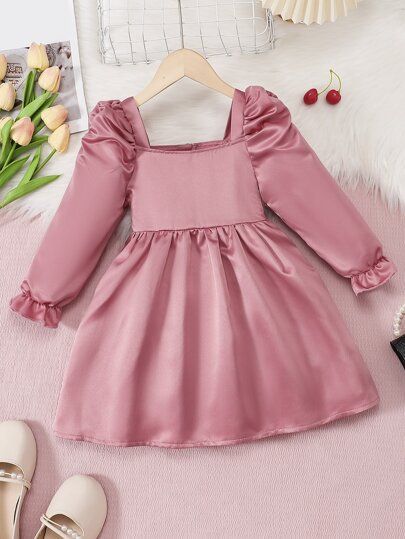 Toddler Girls Square Neck Flounce Sleeve Dress SKU: sk2211098000845892(11 Reviews)$11.90$11.31Joi... | SHEIN