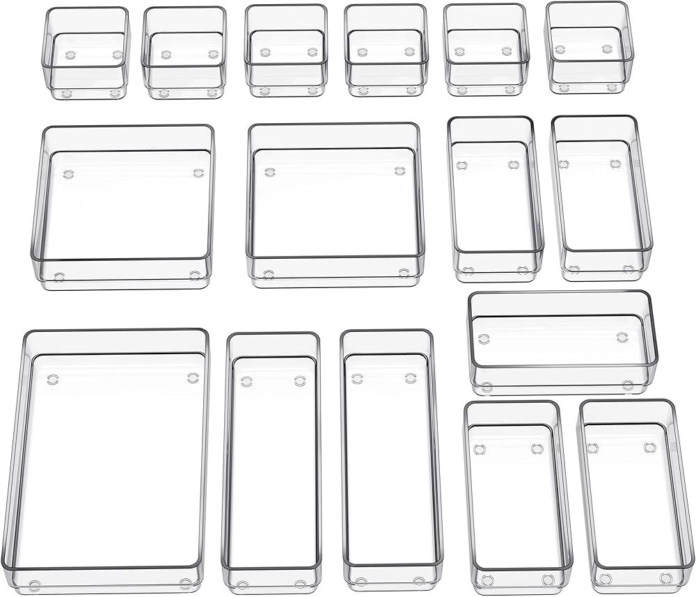 SMARTAKE 16-Piece Drawer Organizer with Non-Slip Silicone Pads, 5-Size Desk Storage Tray for Make... | Amazon (US)