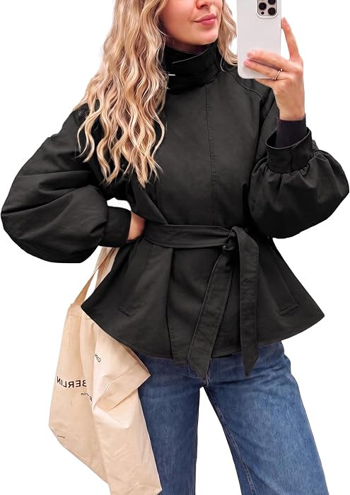 Tankaneo Womens Cropped Trench Coat Trendy Lightweight Short Jackets | Amazon (US)
