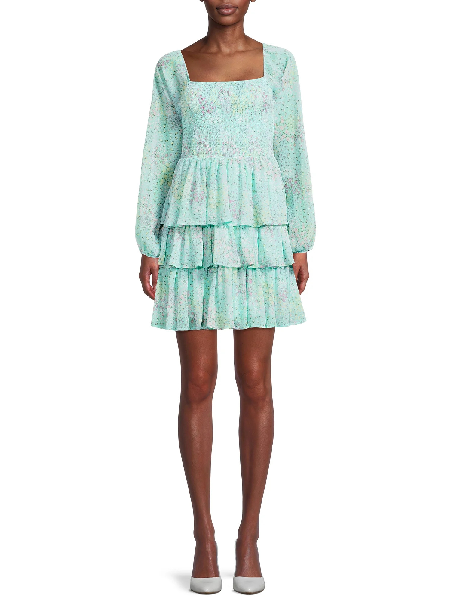 Madden NYC Women's Juniors' Triple Ruffle Smocked Peasant Dress | Walmart (US)