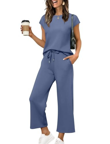 Sampeel Lounge Sets for Women Two Piece Vacation Travel Outfits Airport Summer Matching Sets Women Clothing Resort Wear 2026 Blue S | Amazon (US)