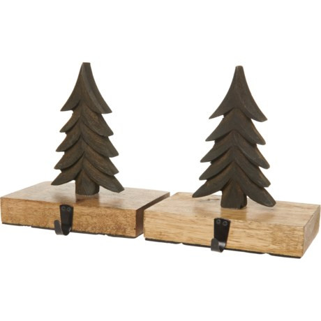 White Pine Mango Wood Christmas Tree Stocking Holders - Set of 2 | Sierra