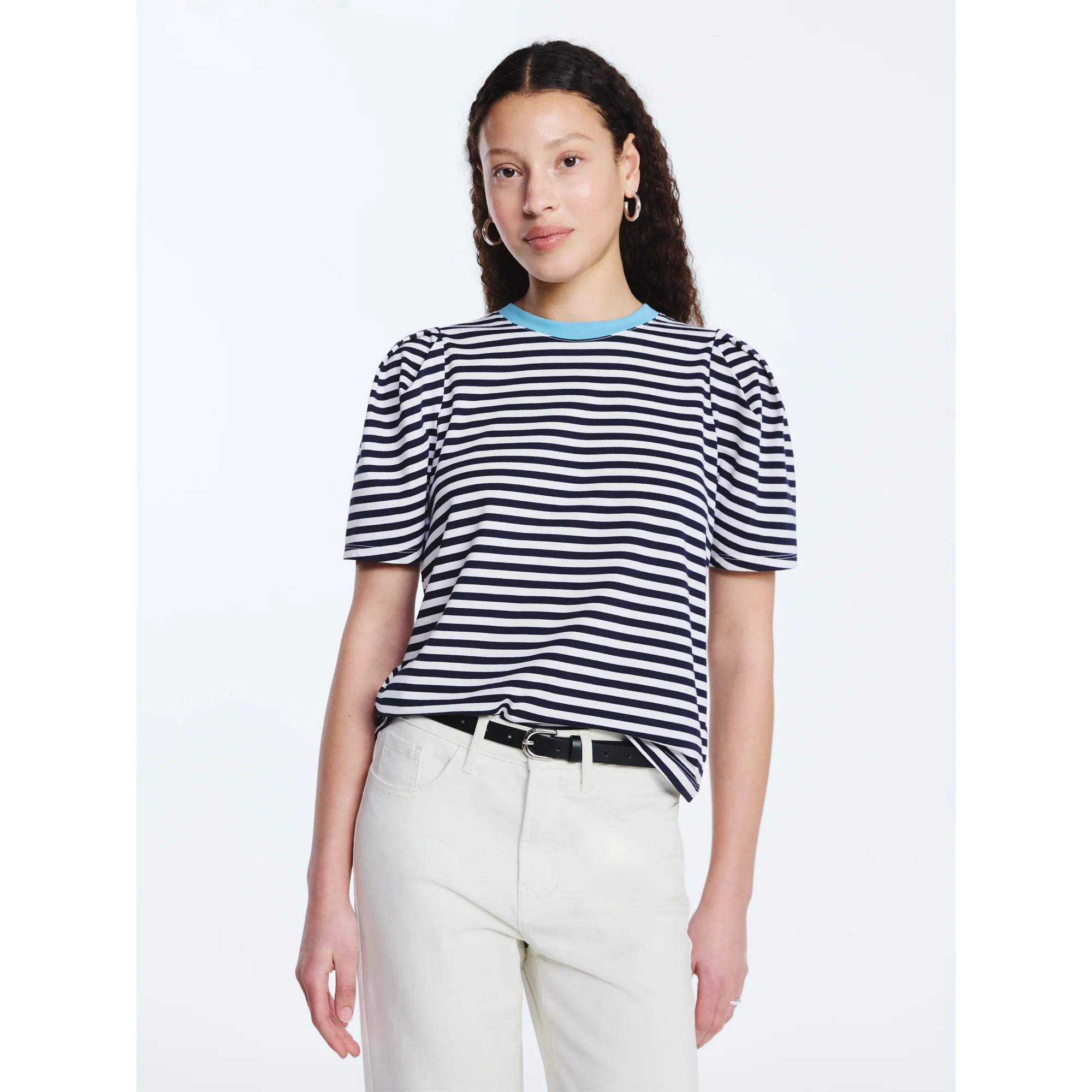 Free Assembly Women's and Women's Plus Crewneck Tee with Puff Sleeves, XS-4X | Walmart (US)