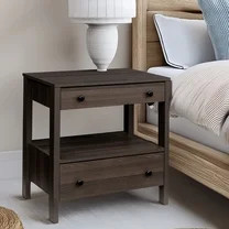 MINCETA Nightstand with Charging Station, Wood Storage End Table with 2 Drawers & Open Shelf, Mod... | Walmart (US)