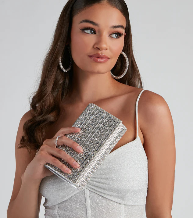 So Glam Rhinestone And Baguette Stone Clutch | Windsor Stores