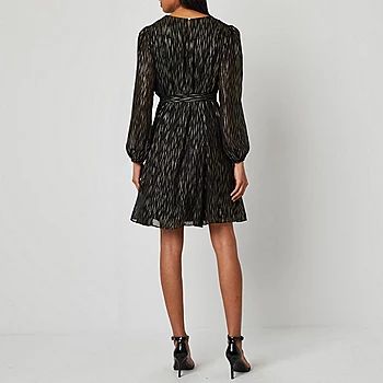 new!Maia Long Sleeve Geometric Fit + Flare Dress | JCPenney