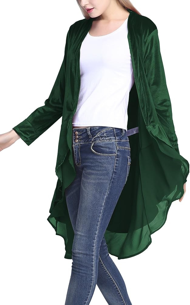 Urban CoCo Women's Long Sleeve Velvet Cardigan Coat with Asymmetric Chiffon Hem | Amazon (US)