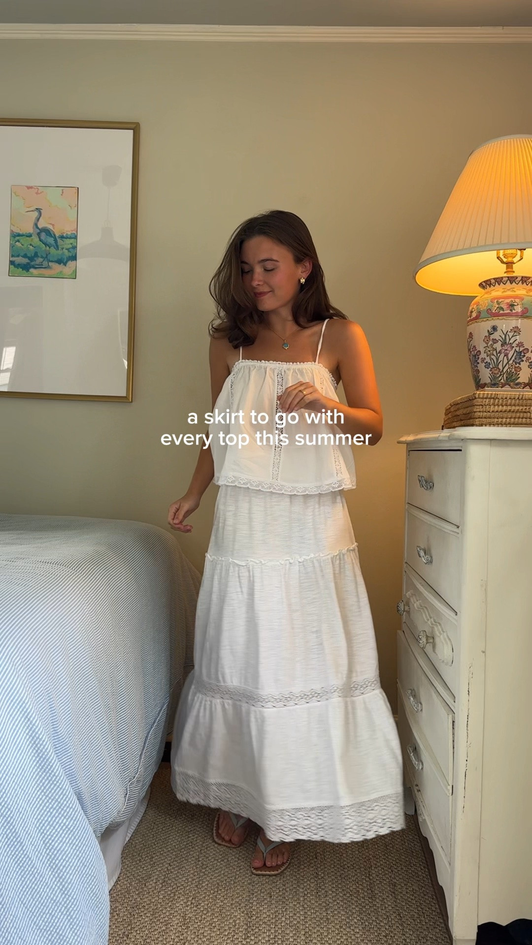 #ad Wearing my usual size (xs) in everything! Love the jersey fabric for this casual white maxi! Would wear a nude bandeau under the white top! #summeroutfits #maxiskirt #coastalstyle #summertops