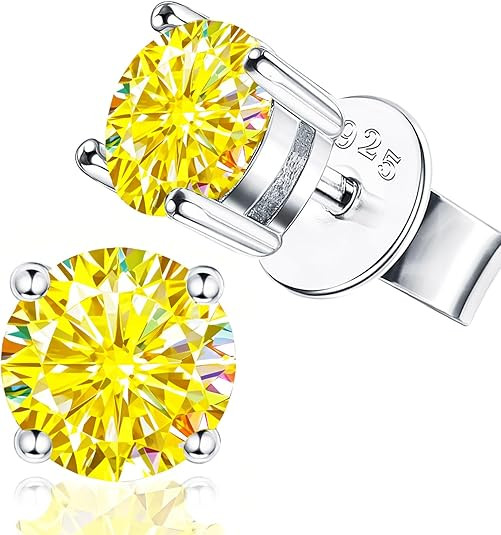 Moissanite Earrings，2ct D Color VVS1 Clarity Solitaire Round Cut Earrings S925 Sterling Silver ... | Amazon (US)