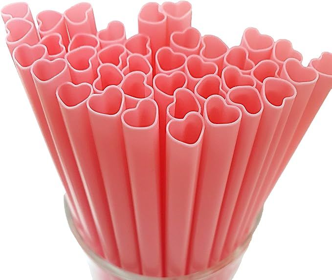 100pcs Heart Shaped Pink Straws Disposable Drinking Cute Straw Individually Wrapped Pink Plastic ... | Amazon (US)