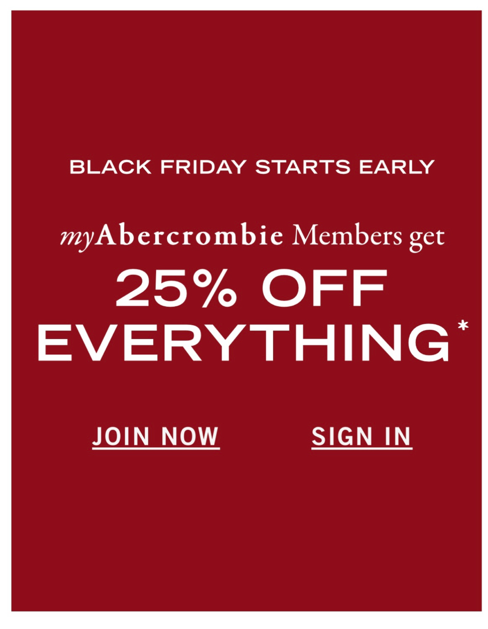 Abercrombie & Fitch 25% off everything black friday sale! + extra 15% off with code AFKATHLEEN

#LTKCyberWeek #LTKHoliday #LTKGiftGuide
