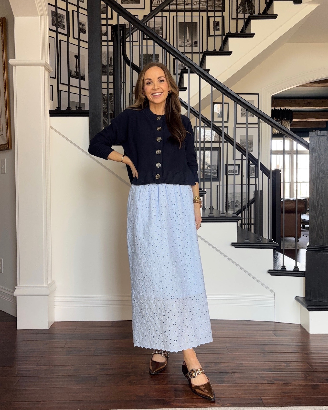 @quince cardigan sweater + @target baby blue eyelet skirt + @anthropologie buckle flats 

#LTKWorkwear #LTKSeasonal #LTKFindsUnder50