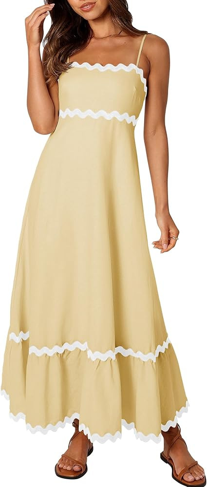 ZESICA Women's 2024 Summer Spaghetti Straps Sleeveless Backless Sundress Flowy Smocked Lace Swing... | Amazon (US)