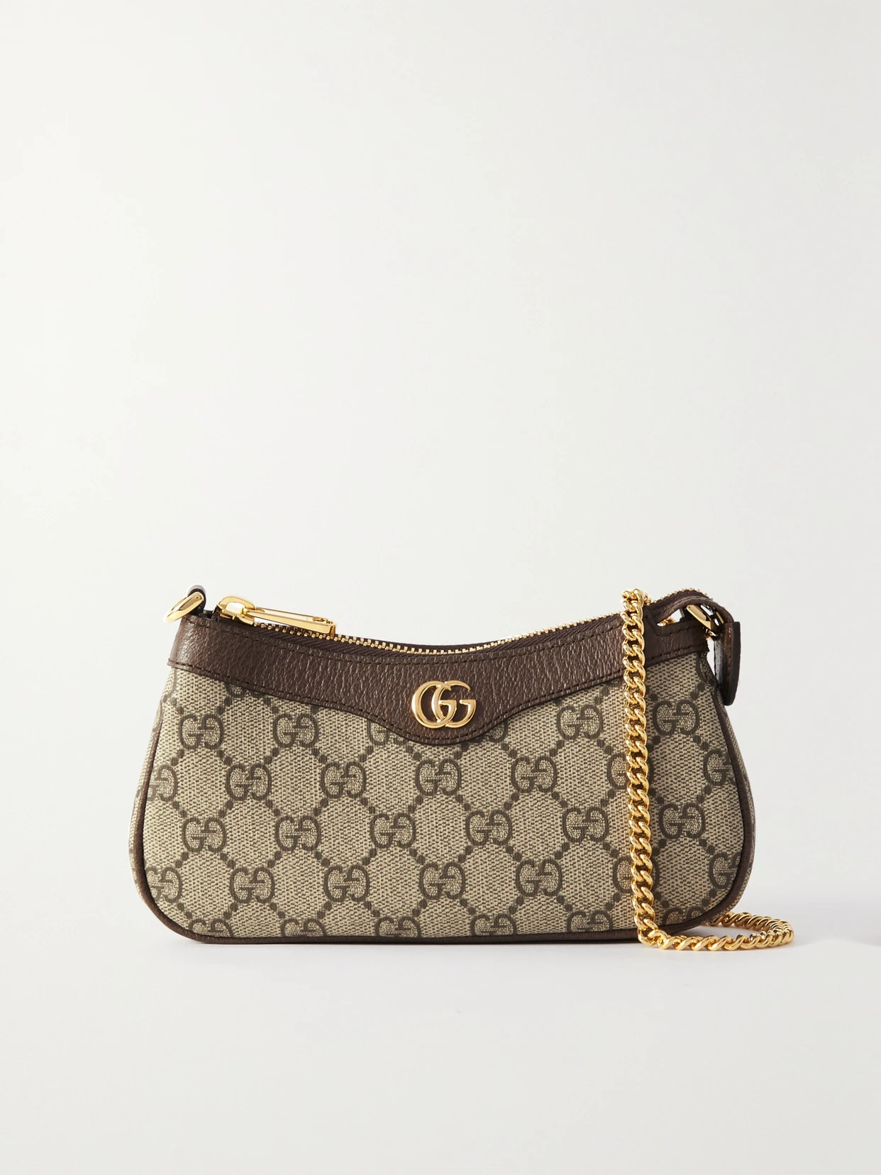 Gucci - Ophidia Mini Textured Leather-trimmed Printed Coated-canvas Shoulder Bag - Brown | NET-A-PORTER (US)