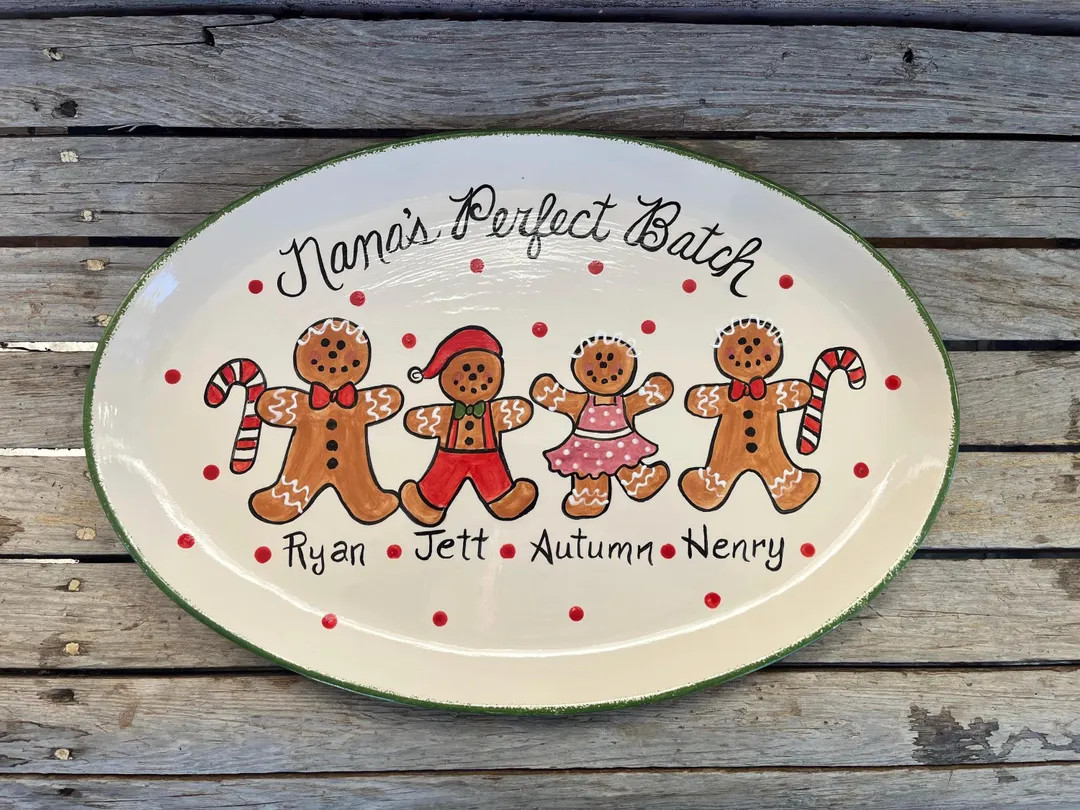 Gingerbread Family Ceramic Plate/platter With Names Large Oval - Etsy | Etsy (US)