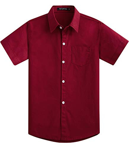 Spring&Gege Boys Cotton Dress Shirt Button Down Kids Short Sleeve Uniform Solid (2-14 Years) | Amazon (US)
